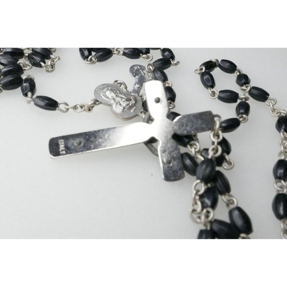 Vintage Italian Black Rosary With Molded Plastic Beads - 5 Decade Rosary - Picture 7 of 8